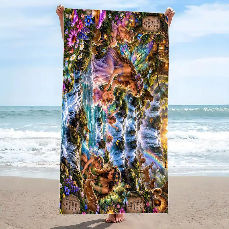Fairyland Wonderland Print Beach Towel, Large Soft Quick Dry Towel for Beach Camping Swimming