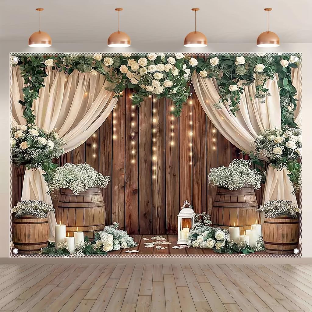 Rustic Floral Wedding Backdrop - Vintage White Roses and Greenery Design