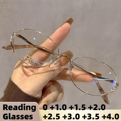 New Oval-Frame Anti-Blue Light Presbyopia Glasses Ultra-Lightweight High-Definition Reading Eyewear with Plus Diopter 0 To +4.0