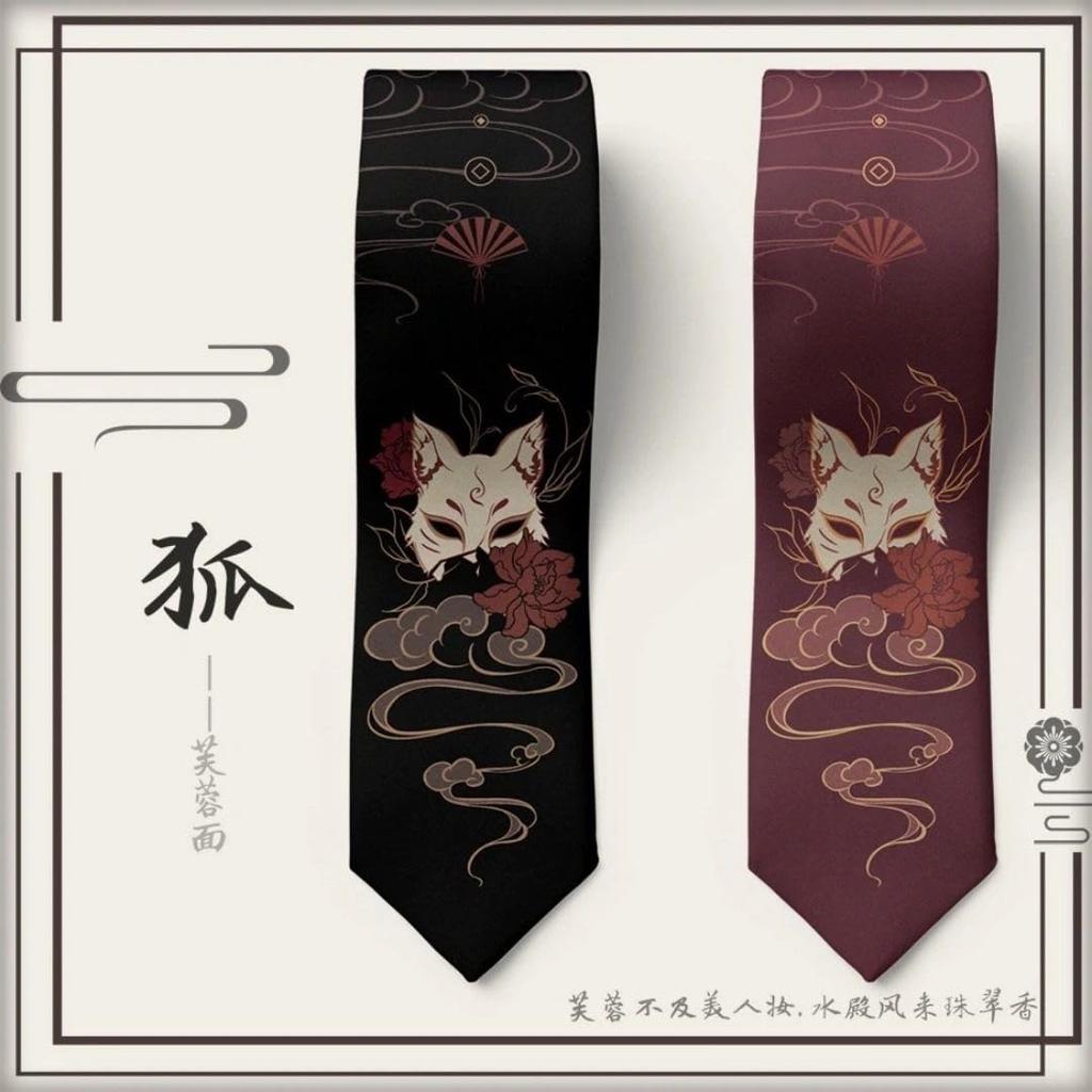 [AiO JAPAN] Necktie, Japanese Pattern, Black Nine-Tailed Fox, Gift, Small Gift, Present