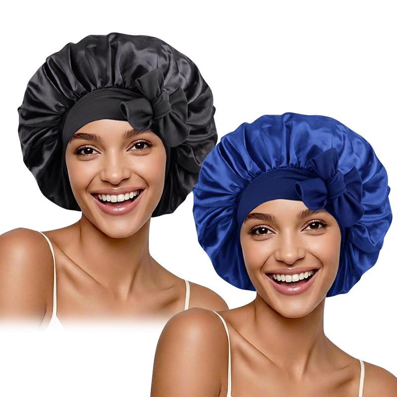 

2 шт./лот Новый женский атласный чепчик для сна, шелковая ночная шапочка с эластичной завязкой, шапочка для душа, головной убор для кудрявых волос, тюрбан One Size