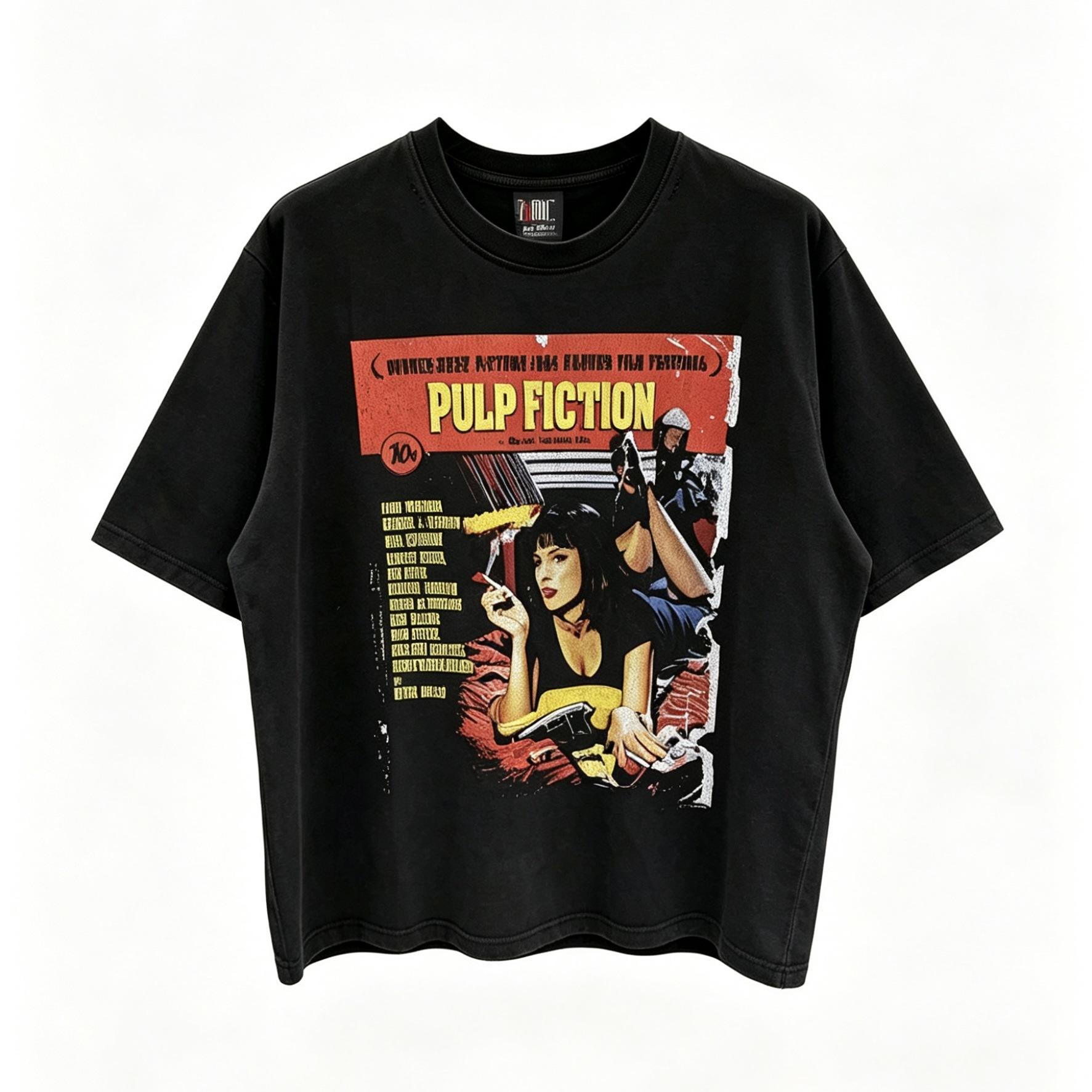Cross-border Pulp Fiction Quentin Pulp Fiction Retro Washed Old Cotton T-Shirt Short Sleeve Men s and Women s Same Style M