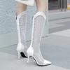 Fashion Summer High Heels Knee Boots For Women 2024 Spring Point Toe Lace Long Boots Dance Party Shoes Ladies Boot Plus Size