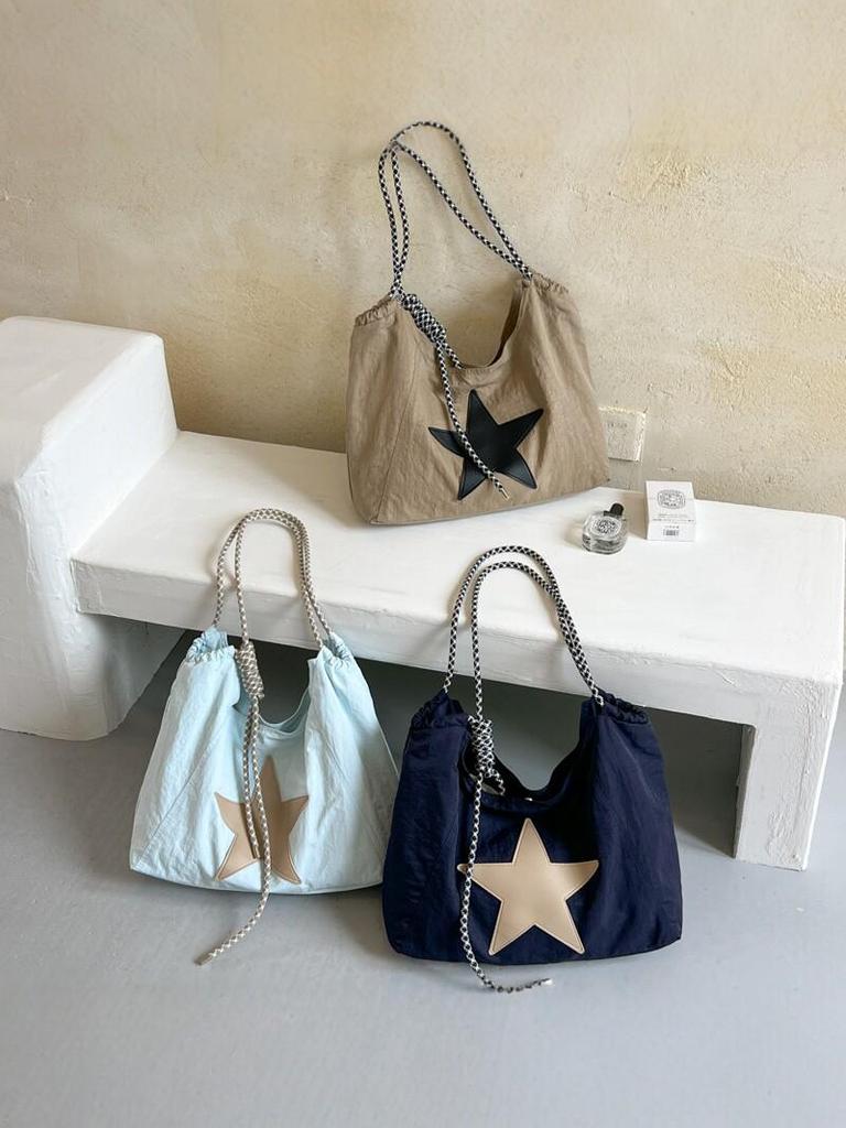 New Women's Large Capacity Nylon Tote with Star Drawstring