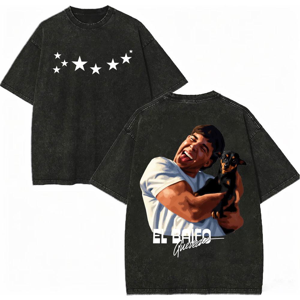Vintage Washed Quevedo 2026 New Album El Baifo Tshirt High Street Fashion Trend Tshirts Men Women Casual Loose Cotton T Shirt