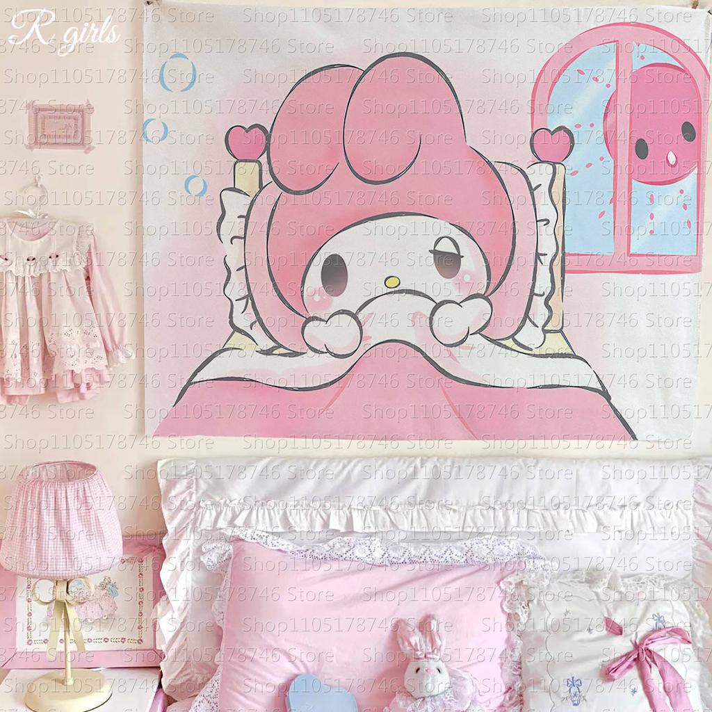 Melody Mouse Pink Tapestry 2D Single Print Cute Wall Hanging Home Bedroom Living Room Sanrio Theme Decor Indoor Use Tapestry