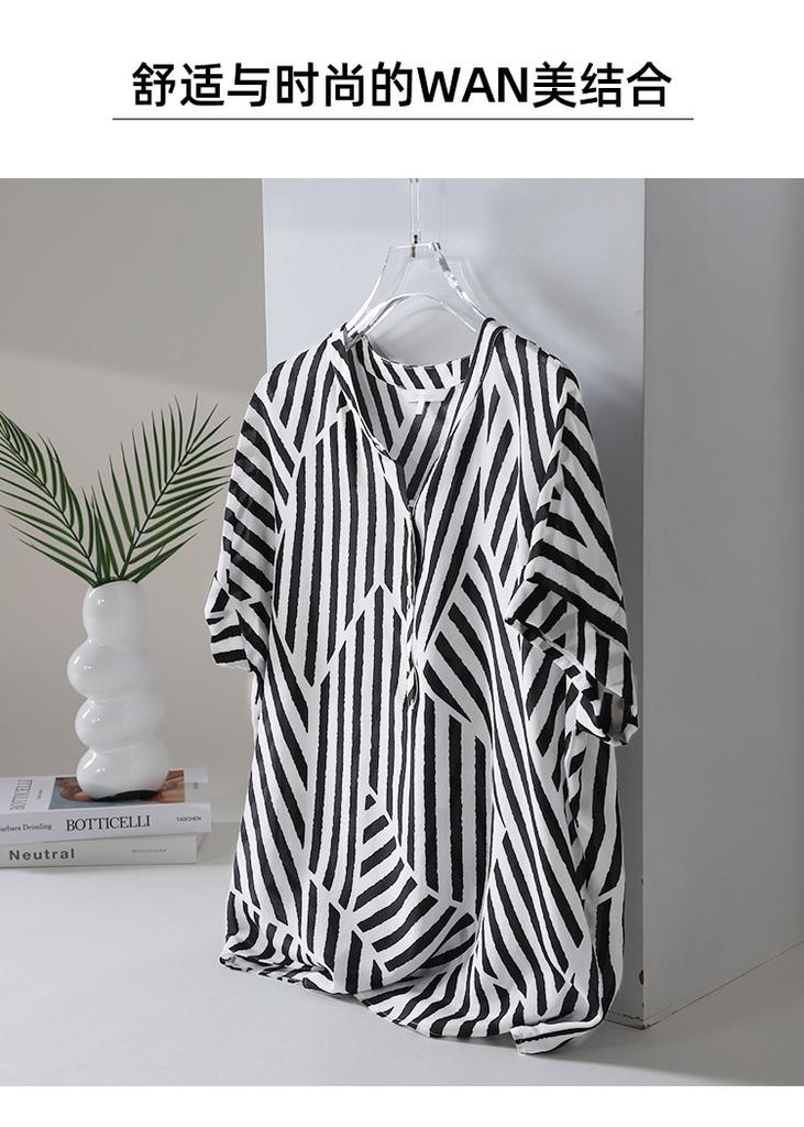 100% Mulberry Silk Striped Round Neck Short Sleeved Shirt for Women, Versatile Silk Top for Summer Commuting In 2026