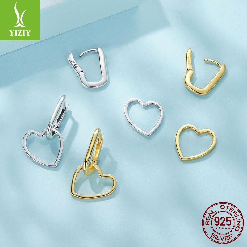 Hollow Love Pendant U-Shaped Earrings, Fashionable Wear S925 Sterling Silver Combination Earrings Earrings