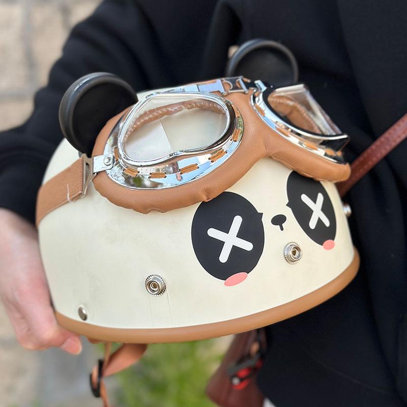 Helmet Electric Motorcycle Cartoon Panda Internet Celebrity Half Helmet Summer Four Seasons Riding Men and Women Helmet