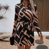 2026 European and American Women's Clothing Explosive Long-sleeved Fashion V-neck Printed Waist Fashion Dress