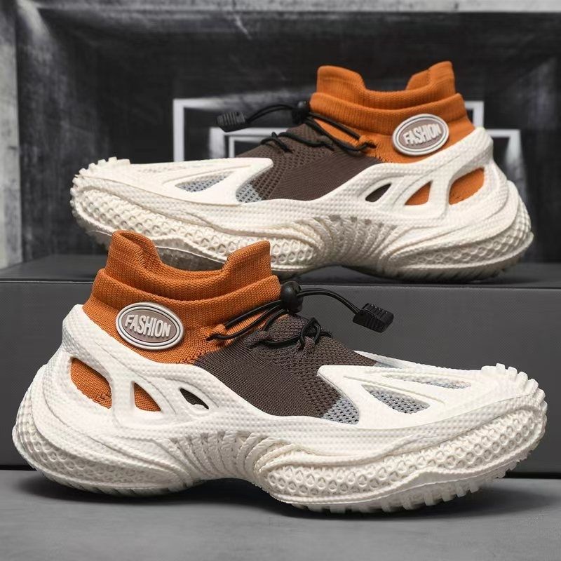 Autumn mesh breathable new high-elastic sports fly-woven thick-soled heightening sports and leisure shoes