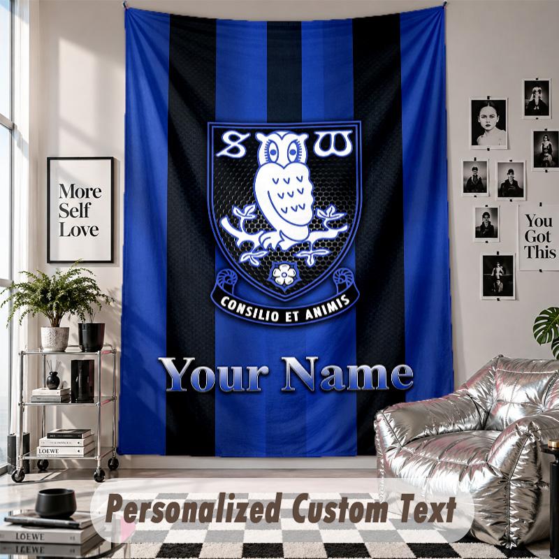 Wall Hanging Tapestry With Custom Name & Text, Sheffield Wednesday FC Decorative Tapestry For Bedroom