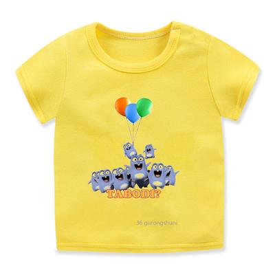 Orso Grizzly e Lemming Palloncino Stampa Cartoon Vendita Calda Maglietta Gialla Divertente T-shirt per Ragazzi Estate Casual Abbigliamento per Ragazzi T-shirt
