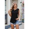 Summer New Round Neck Pleated Solid Color Sleeveless Casual T-shirt Vest for Women