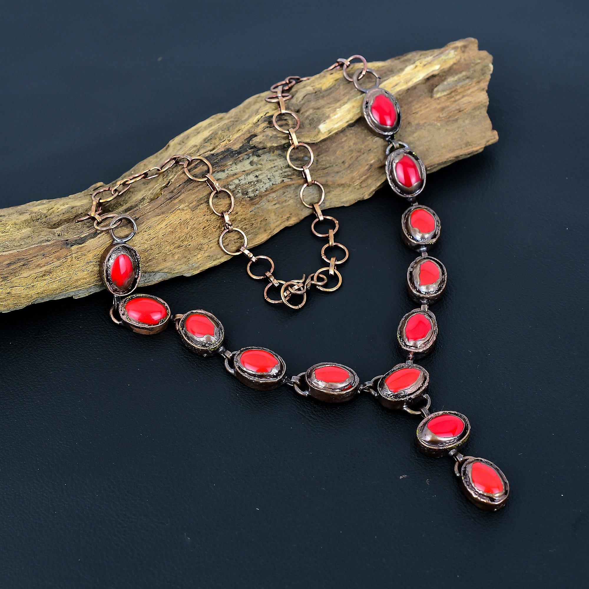 

Колье из красного коралла ручной работы, ожерелье с гальванопокрытием медью, антикварные украшения, ожерелье с регулируемой цепочкой, подарок на помолвку