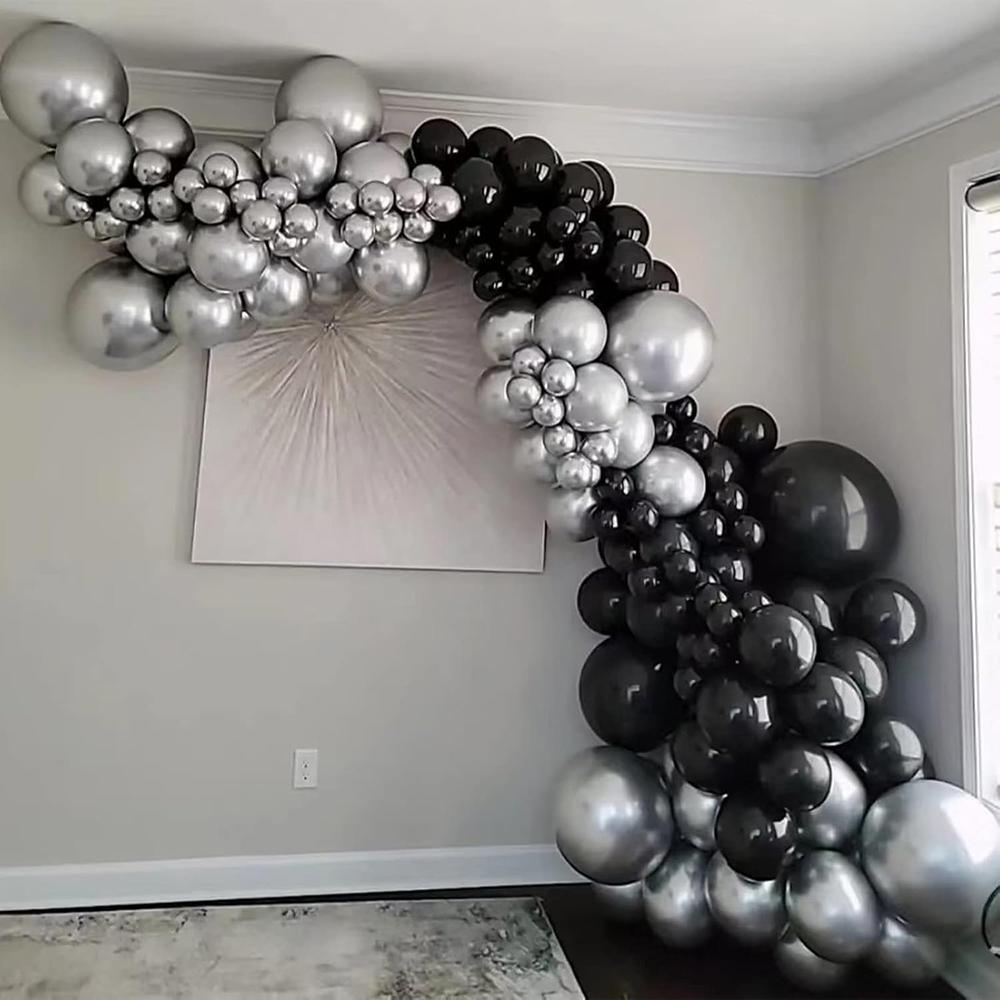 Black White Balloons Garland Arch Metal Silver Confetti Ballon Kit New Year 2026 Graduation Baby Shower Gender Reveal Decoration