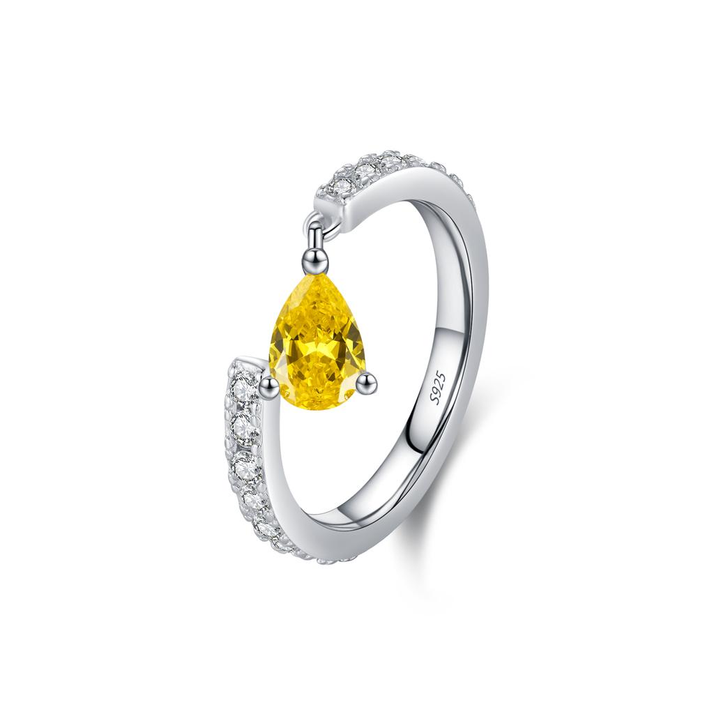 925 Sterling Silver Exquisite Water Drop Cubic Zirconia Adjustable Swing Charm Stackable Pinky Rings For Women Jewelry