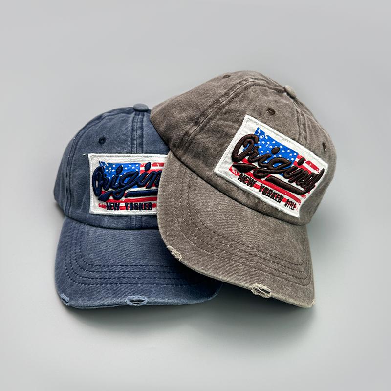 Amerikanische Flagge Stickerei Baseballkappen Gebrochen Neu Unisex Retro Atmungsaktiv Sonnenschutz Persönlich Vielseitig Mode Schirmmützen