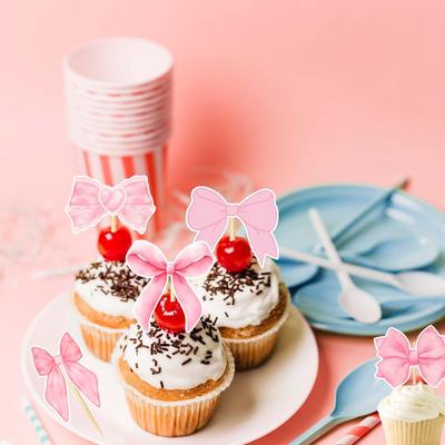 24/48 Adet Pembe Kurdeleli Cupcake Süsü Pembe Kurdele Doğum Günü Partisi Dekoru Gelin Duşu Pasta Süsü Düğün Partisi Dekorasyonu Fotoğraf Aksesuarları