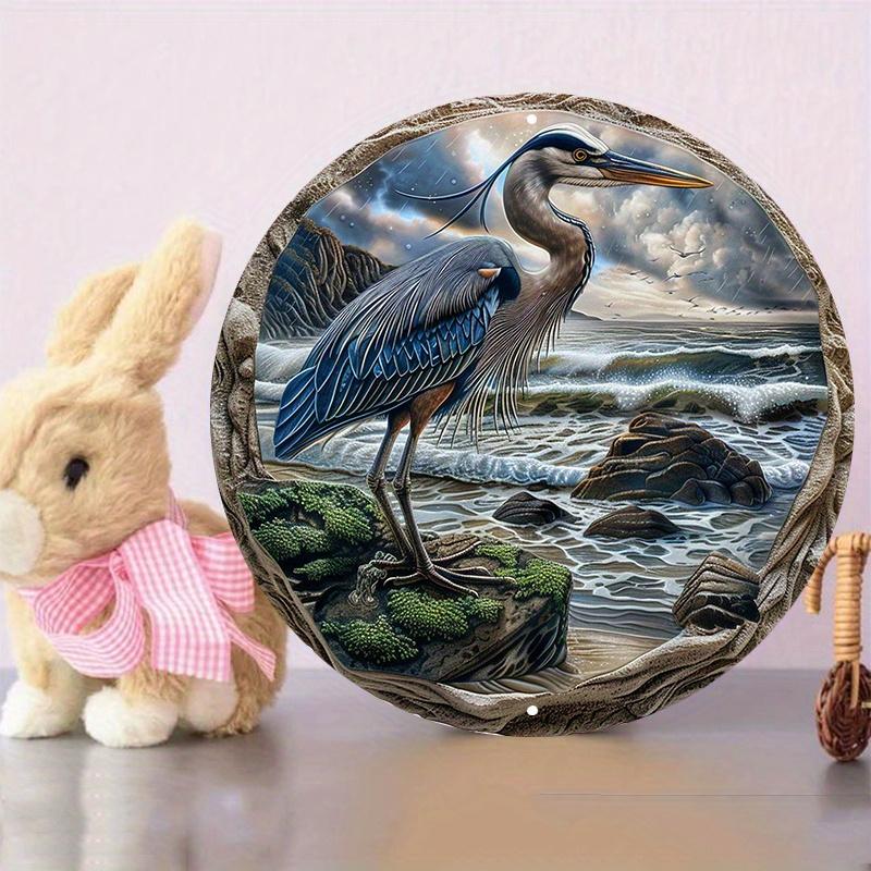 Blue Heron Wooden Plate, 8x8 Inch, Durable and Proof, Suitable for Door or Wall Decoration, Art Home Decor, Easy To Hang
