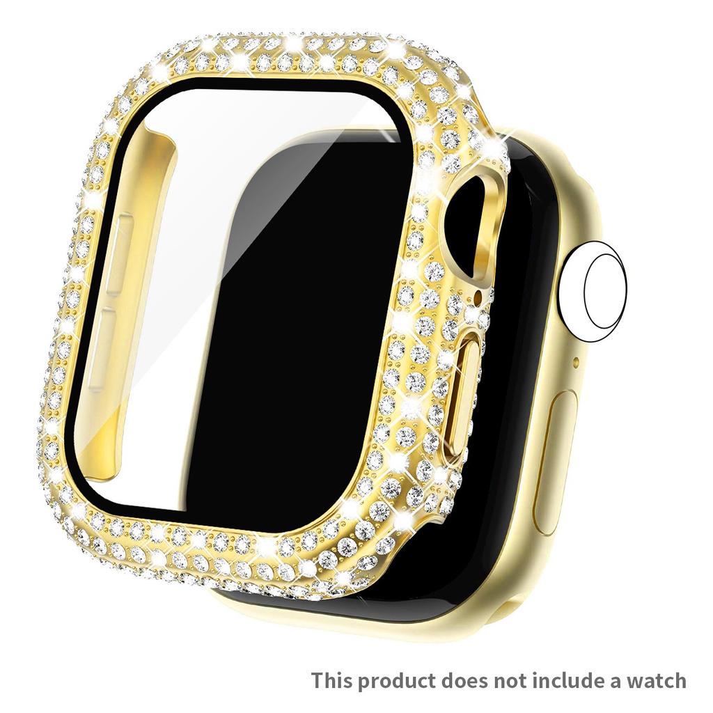 Etui Błyszczące z Cyrkoniami + Szkło Hartowane dla Apple Watch Seria 11 10 9 8 7 SE, 46 42 45 41 44 40 38mm
