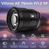 Viltrox 75mm Pro Large Aperture Autofocus Lens Mirrorless Camera X for T1 IR X T100 Eye AF soft bokeh F1.2 APS-C X-Mount X-A7 X-E2S X-E3 X-E4 X-H1
