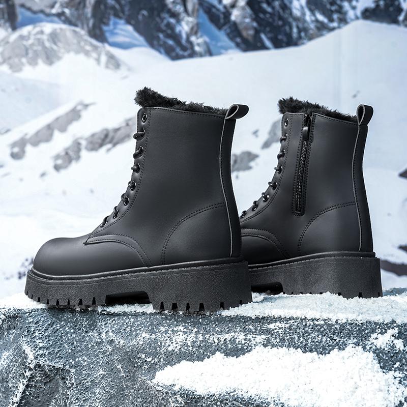 TUINANLE Men's Hiking Boots Outdoor Leather Cotton Shoes Trekking Sneakers for Men Casual High Top Black Boots