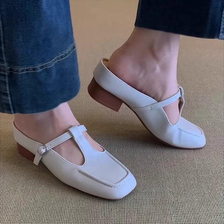 Sheepskin Version~ Small Inner Height Increase Pink Bag Head Slippers Women's 2025 Summer New Square Head One-pedal Muller Shoes