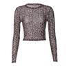 Sexy Long Sleeves Tops Mesh T Shirt Leopard Printed Bodycon Women Clothes Lady Party Club Streetwear Casual Nightout Y2K