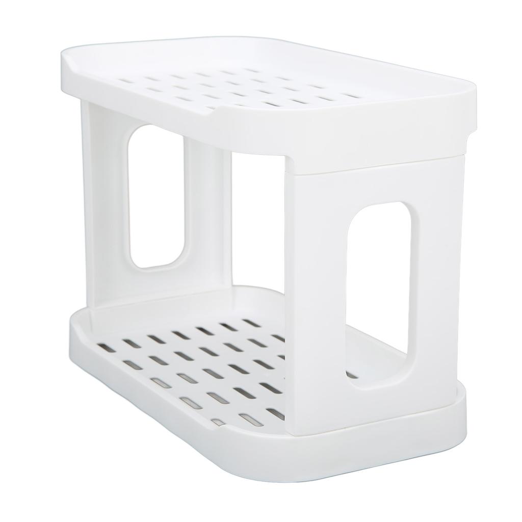 Double Layer Desktop Storage Rack Large Capacity Fence Design White Cosmetics Desktop Plastic Storag