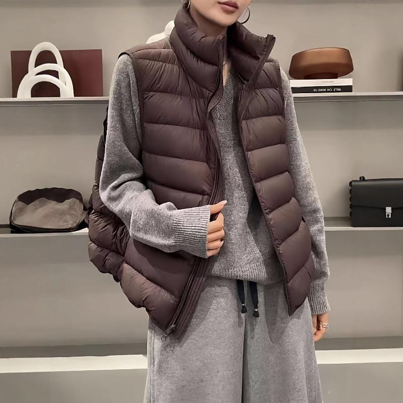 Light down vest women's ribs short stand-up collar, new super good-looking white duck down small vest tide