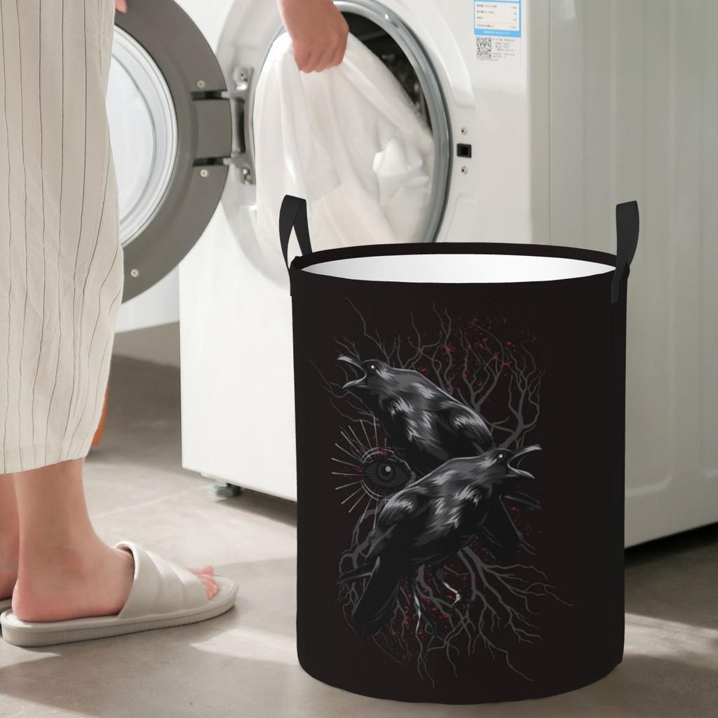 Odin's Yggdrasil Raven Of Wisdom Foldable Laundry Baskets Dirty Clothes Sundries Storage Basket Large Waterproof Hamper