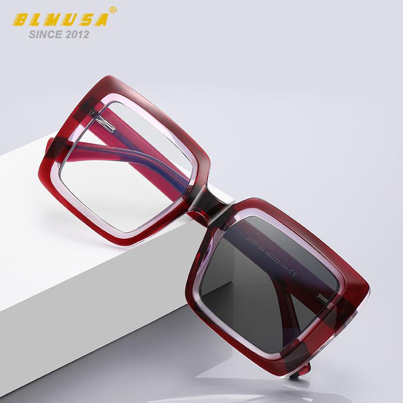 BLMUSA Square Photochromic Blue Light Blocking Large Frame Eyeglasses fashion Reading Glasses ladies Prescription Myopia Glasses
