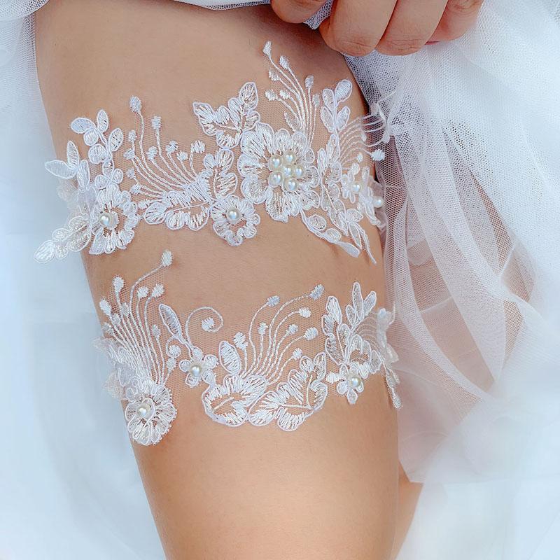 SLBRIDAL Sexy Spitze Blume Kristall Strass Perlen Braut Strumpfbänder Hochzeit Oberschenkel Bein Strumpfband Ring Für Frauen/Weiblich/Braut