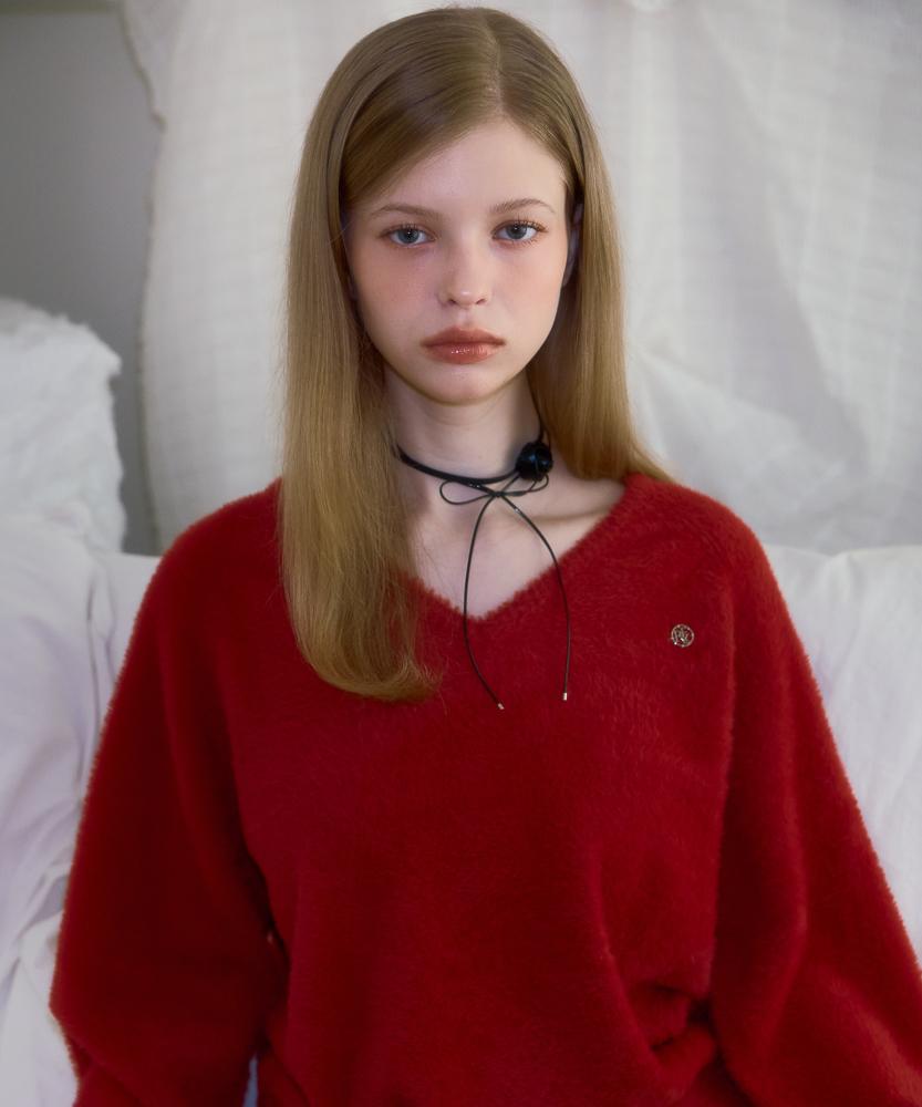 ROSEFRANTZ Fur V-Neck Knit [Red]