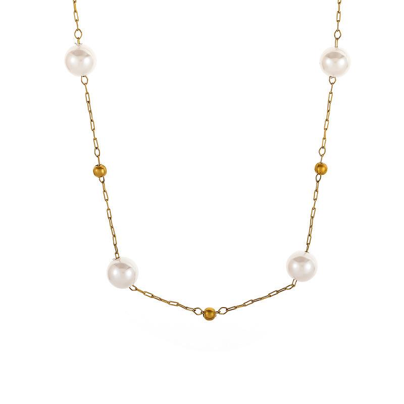 Geometric Pearl Gold-Plated Stainless Steel Bracelet & Necklace Set