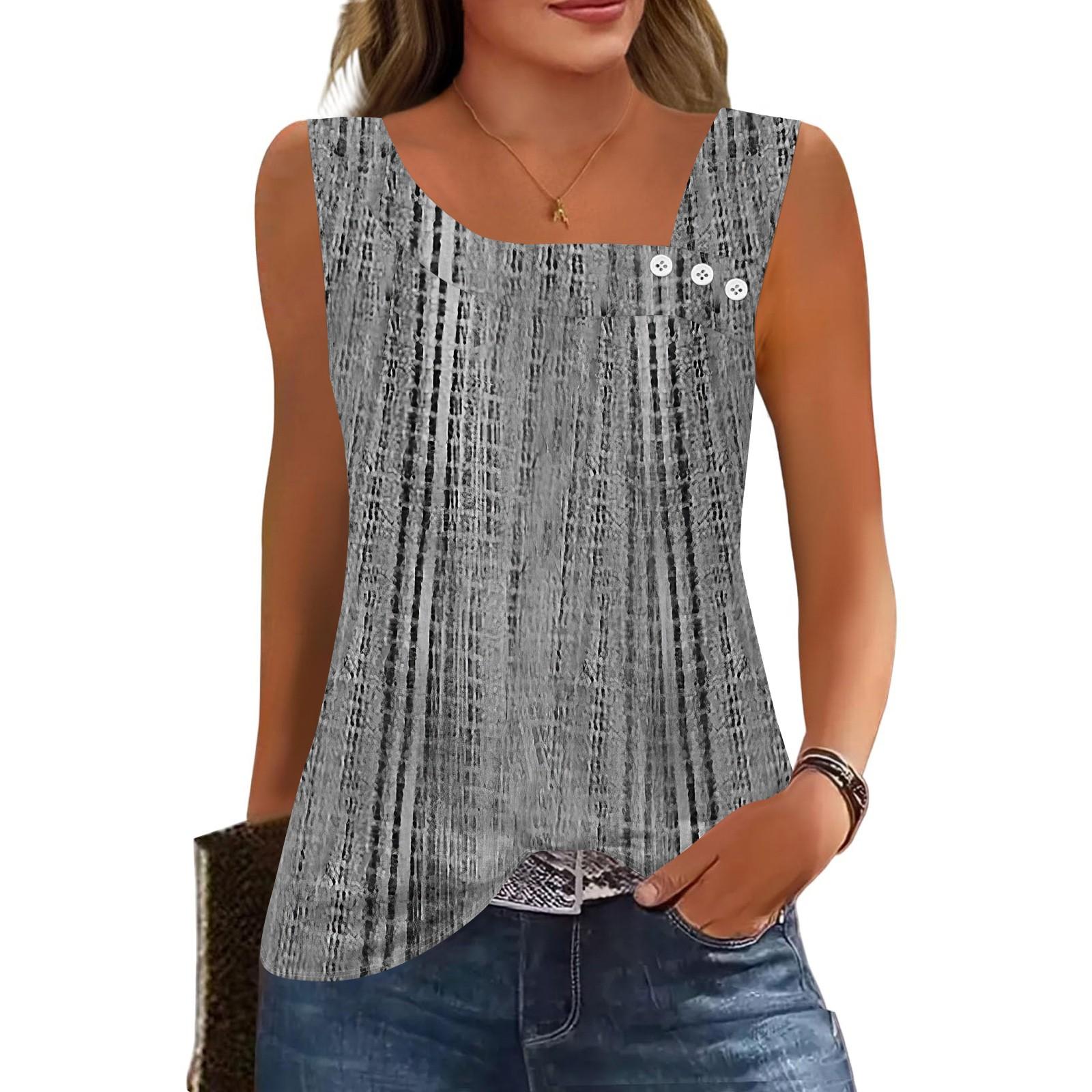 

Женские летние майки с квадратным вырезом, без рукавов, на пуговицах, повседневные, нарядные туники, базовые, для работы, футболки, блузки XXL