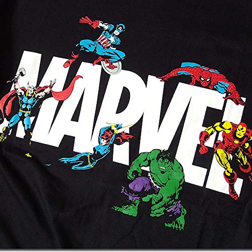 EVERSOUL Marvel Logo T-Shirt, Short Sleeve, Hulk, Venom, Captain America, Iron Man, American Comic Characters, Men's, Black, Size M [Parallel Import]