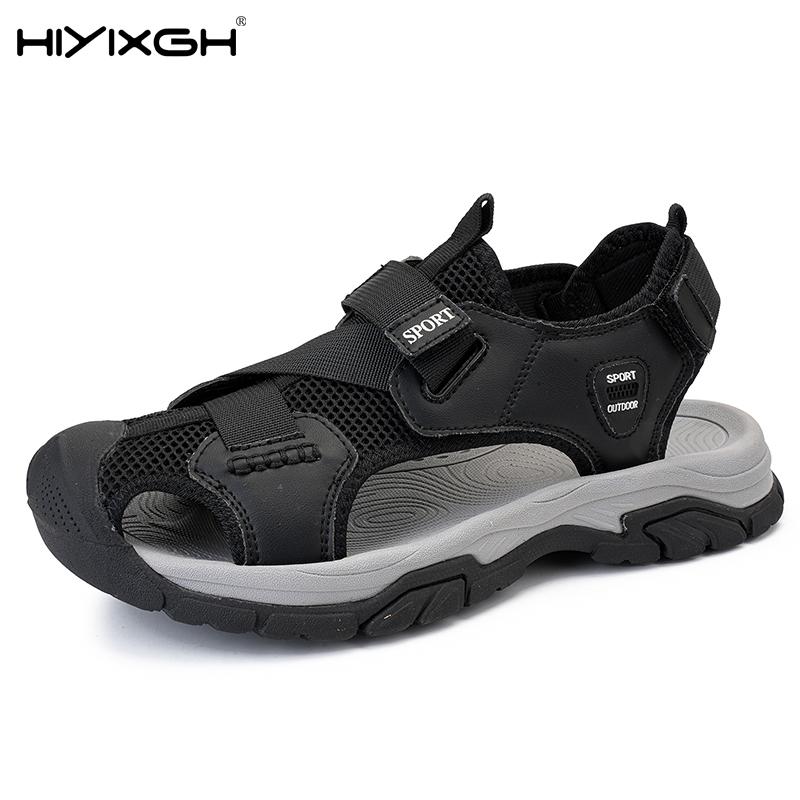 New Arrival Leather Summer Flats Lightweight Breathable Beach Shoes Comfortable Sandals Handmade Anti-collision Toe Men Sandals