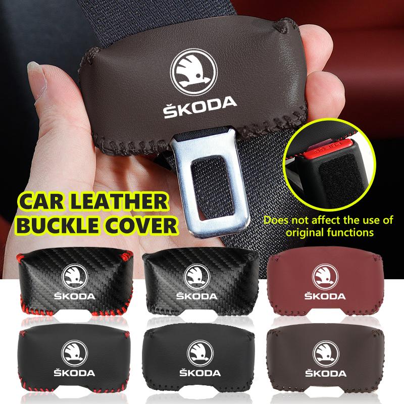 VIJT4 Car Seat Belt Buckle Plug Leather Car Seat Belt Clip Protective Covers For Skoda Octavia A5 A7 RS Fabia Superb Rapid Karoq