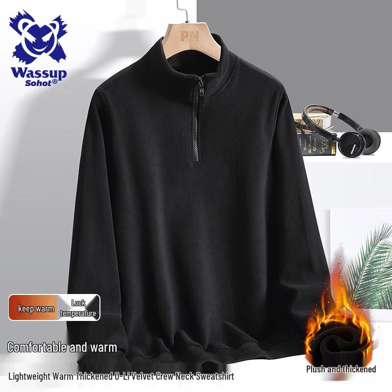 Wassup Sohot Men's Warm Fleece Half-Zip Stand Collar Sweatshirt