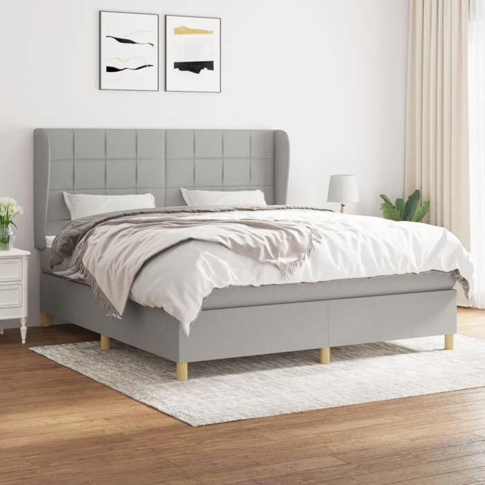 Maison Exclusive - Sommier à lattes de lit avec matelas Gris clair 160x200cm Tissu