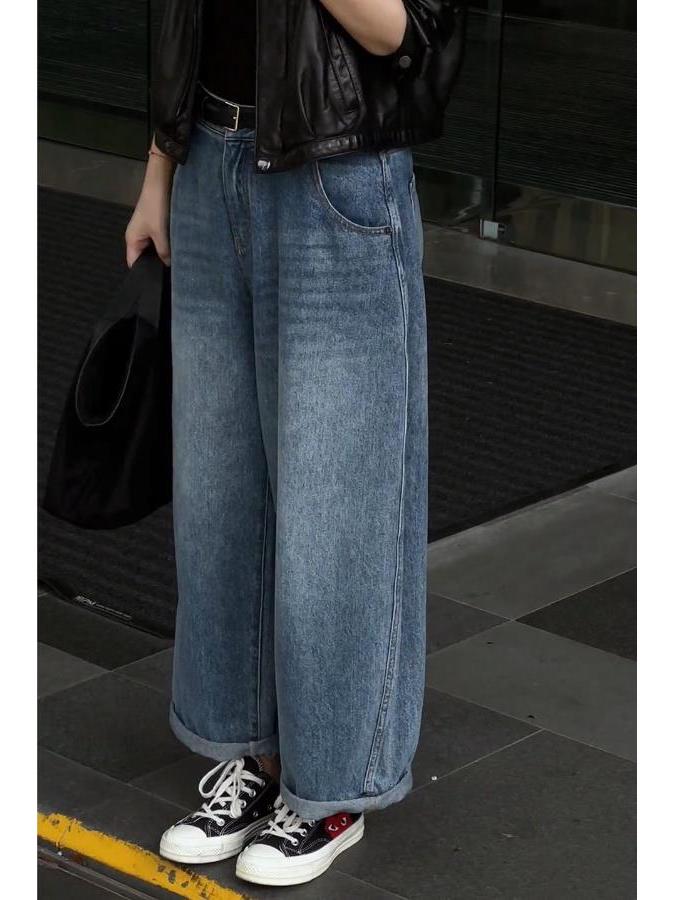 Retro High-Waisted Wide-Leg Jeans for Women - Slimming Petite Nine-Point Straight-Leg Pants