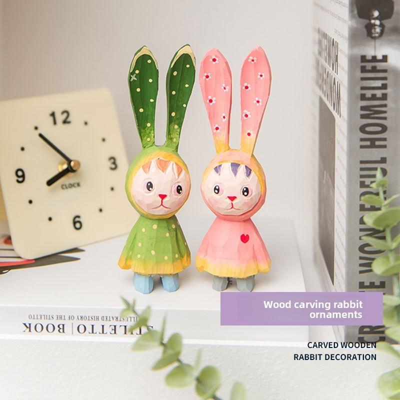 Wooden Bunny Car Stand With Long Ears For Gift And Home Office Decoration In Bright Colors