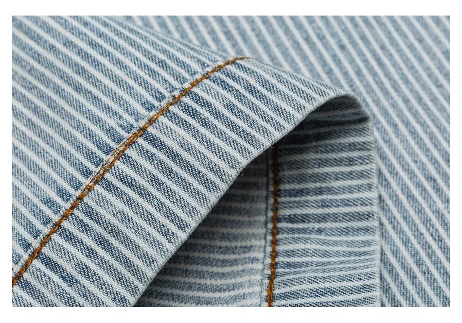 Spring Autumn Men's Classic Striped Retro Washed Ice Blue Denim Jacket W515