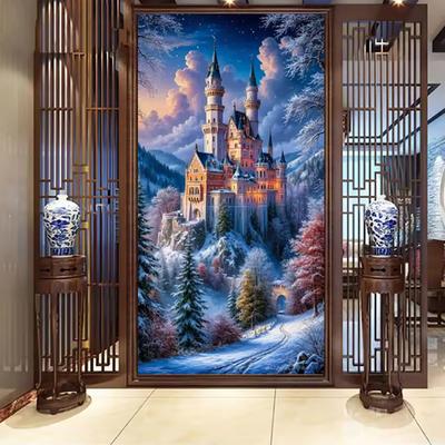 Snow Mountain Castle Scenery Diamond Art Kits For Adults Beginners, DIY 5D Diamond Painting, Full Round Drill Gem Art For Adults
