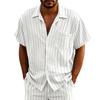 Linen Jacquard Shirt with Vertical Stripes Men's Collared Button-Down Loose-Fitting, Breathable Casual Short-Sleeved Shirt