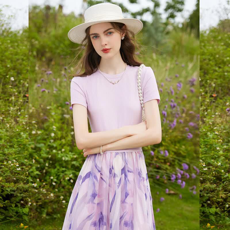 Bailuyu Elegant Spliced Floral A-Line Midi Dress