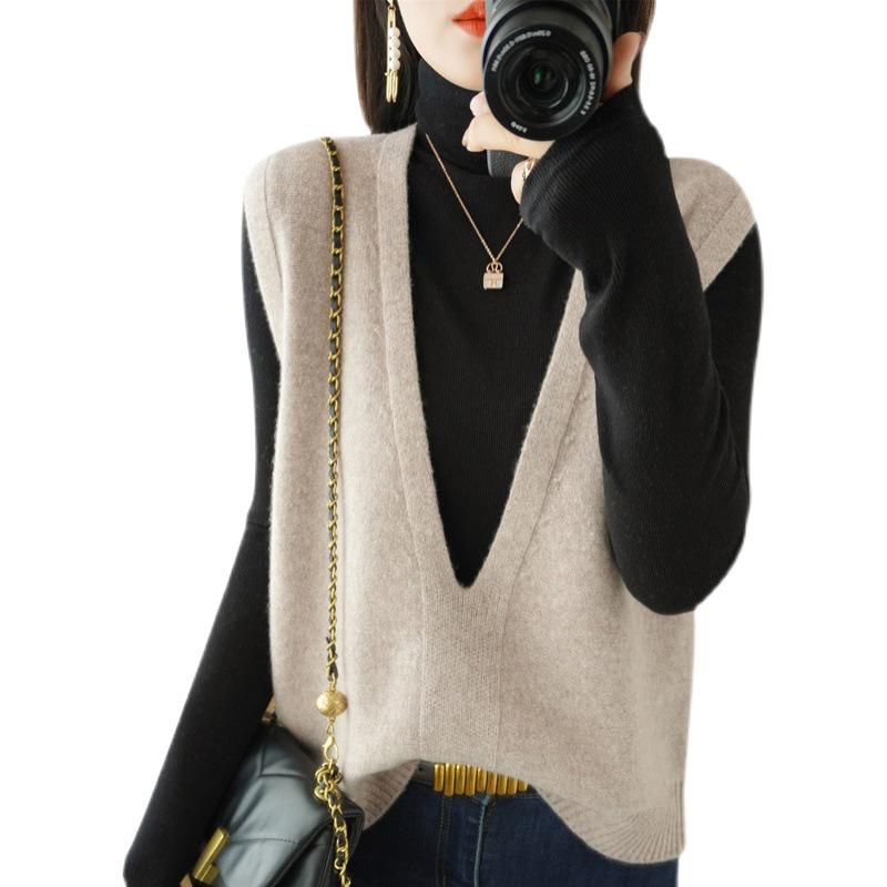 Women's V-neck Knit Vest - Korean Style Wool Blend Shawl for Autumn/Winter