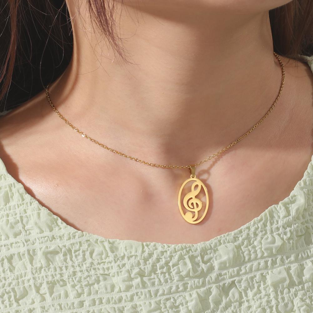Cazador 2026 Trend Hollow Music Note Pendant Necklace for Women Round Love Neck Chain Stainless Steel Jewelry Birthday Gift
